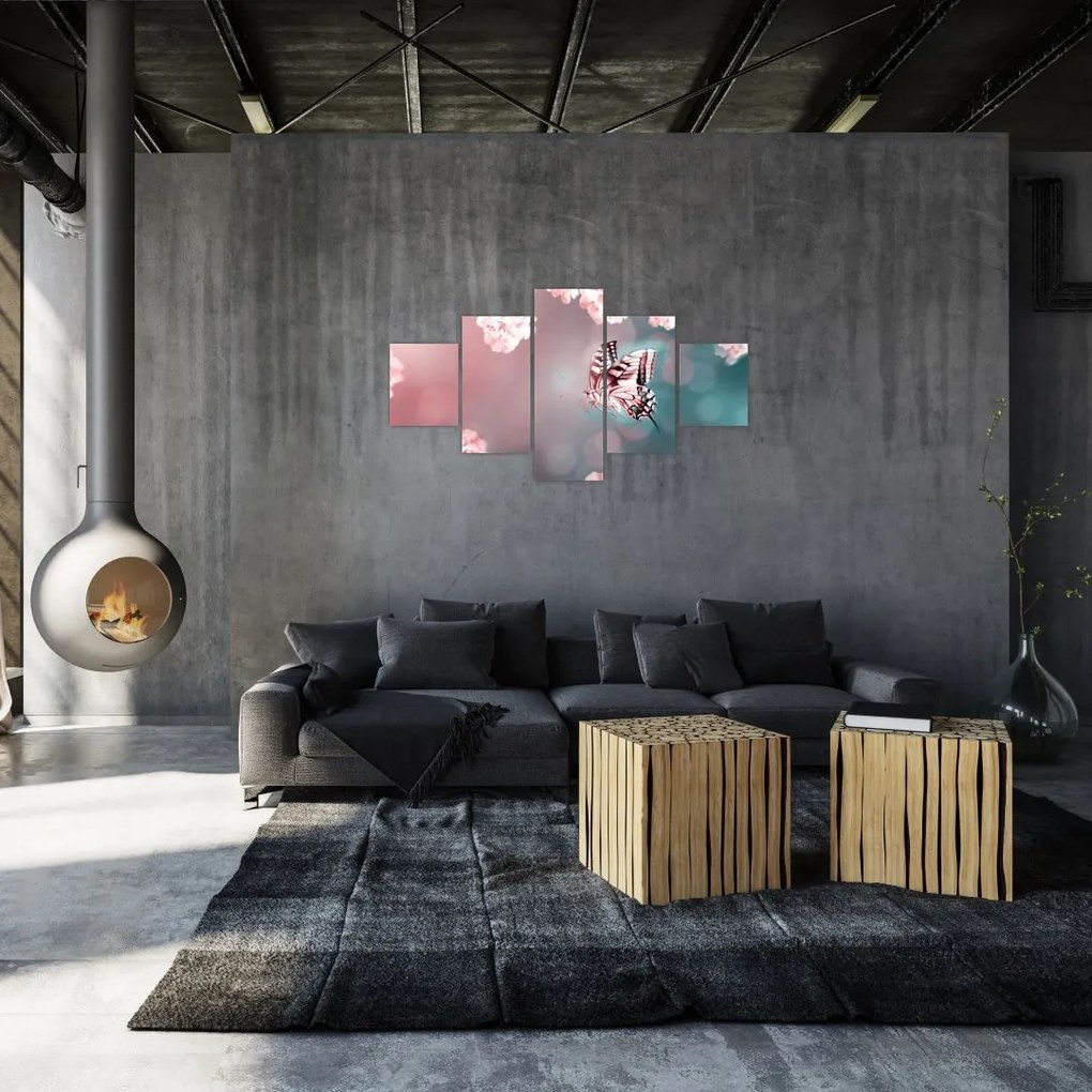 Obraz - Motyl wśród kwiatów (125x70 cm)