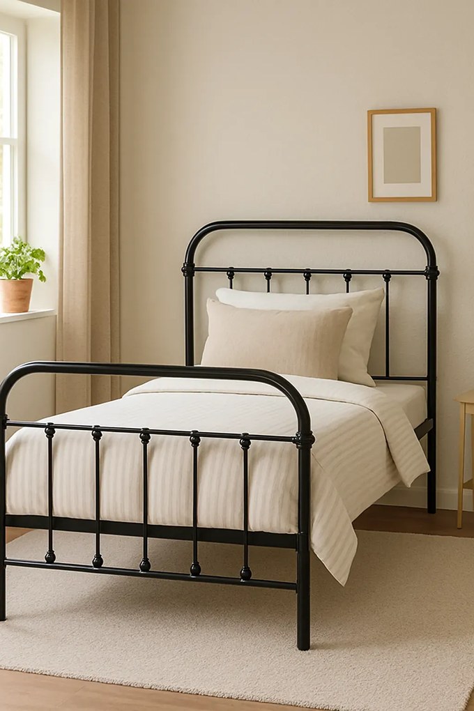 Czarne Metalowe Łóżko Loftowe 100X200 Cm P1-G85