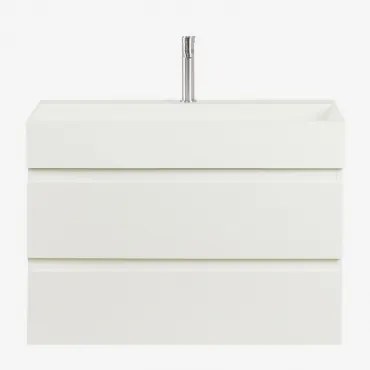 Zestaw Wiszących Mebli Łazienkowych Z Drewna I Forniru Jesionowego Zintegrowany Z Umywalką Ona - Sklum