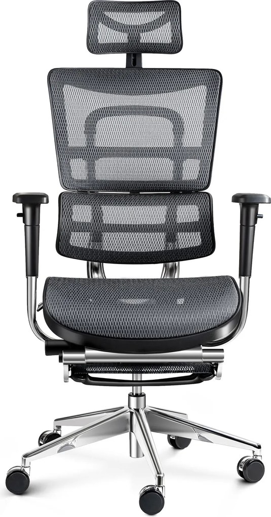 Fotel biurowy z podnóżkiem Diablo V-Master, zgodny z normą BHP, kolor czarno-szary