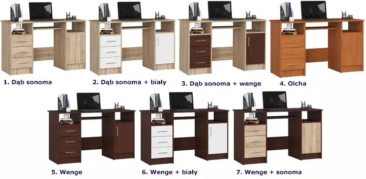 Komputerowe biurko z szufladami wenge + biały - Dopio 2X