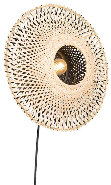 Orientalna lampa ścienna bambusowa 35 cm z wtyczką - RinaKolonialny Oswietlenie wewnetrzne