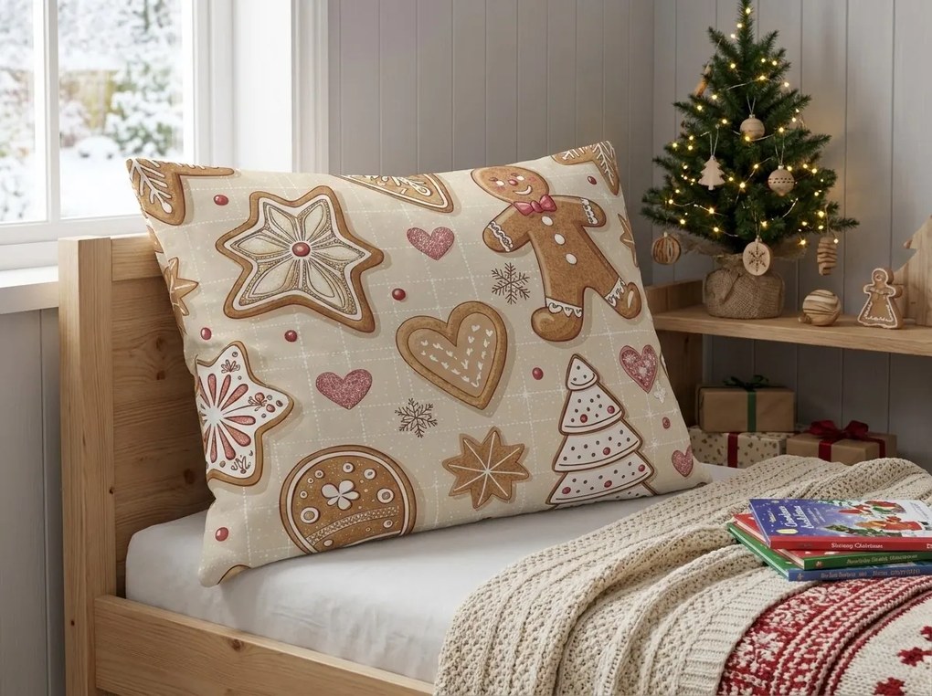 Bawełniana poszewka na poduszkę GINGERBREAD JOY 70x90 cm, beżowy