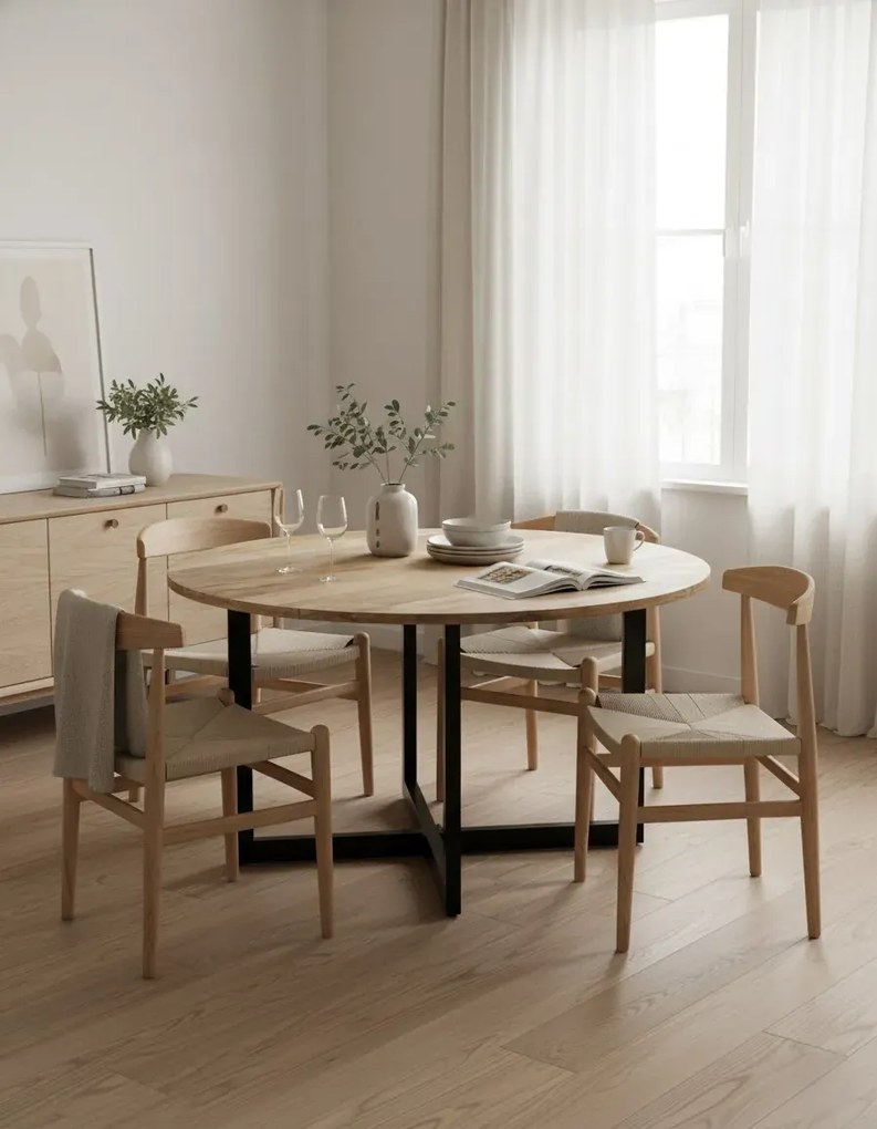 Brązowy okrągły stół z drewna R5-N94