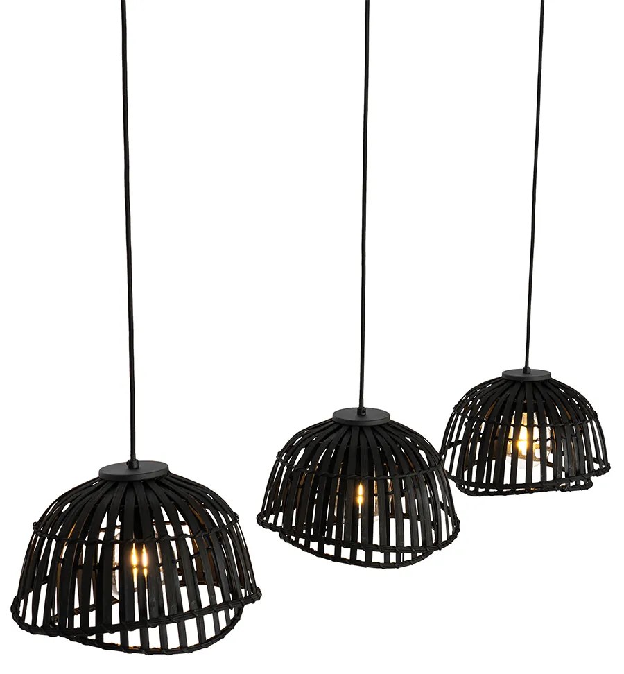 Orientalna lampa wisząca czarna bambusowa 3-światłowa - PuaKolonialny Oswietlenie wewnetrzne