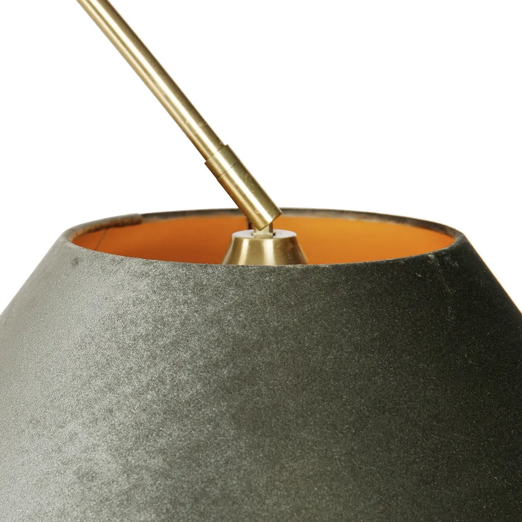 Luk Mosiężna lampa łukowa z czarnym i podwójnym aksamitnym abażurem zielonym - XXL klasyczny/Antyczny Oswietlenie wewnetrzne