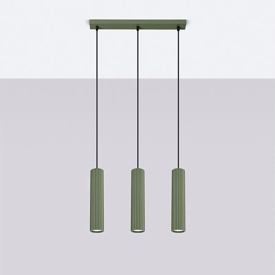 Lampa wisząca minimalistyczny Gloow, aluminium - 3 źródło światła 4000K - L.45 x H.98 cm - zielony oliwkowy