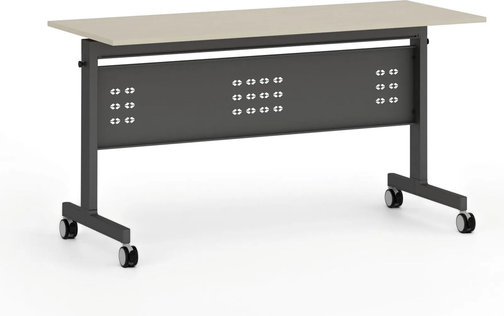 Mobilny stół PRIMO MOBI, 140x60 cm, czarna podstawa, brzoza