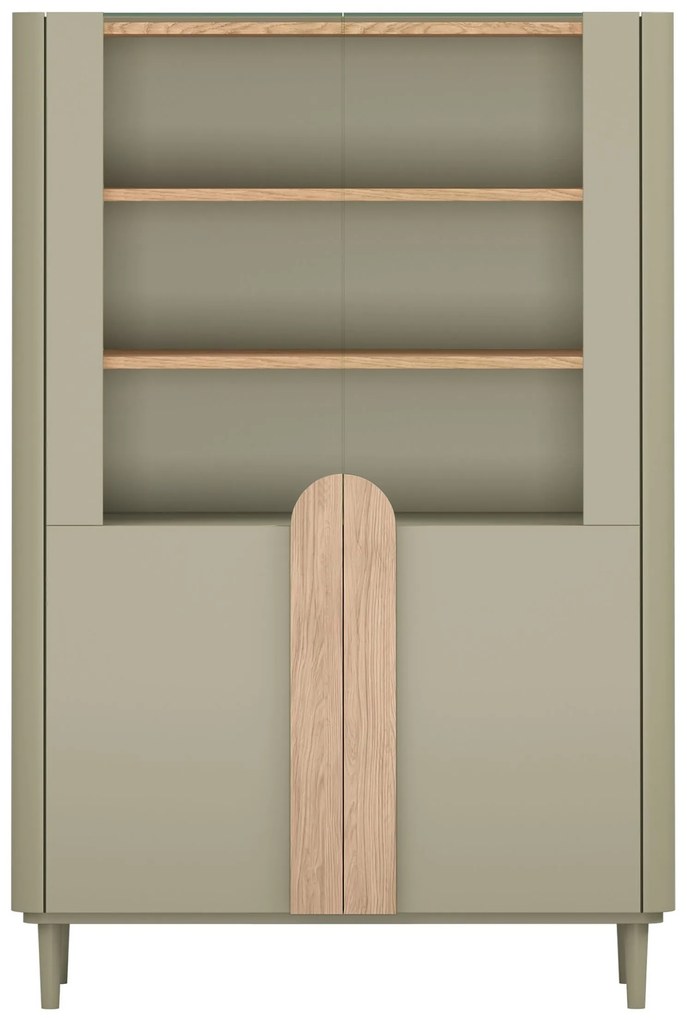 Witryna Amilio do salonu 100 cm na nóżkach - eukaliptus / dąb baltic dune / uchwyty dąb naturalny