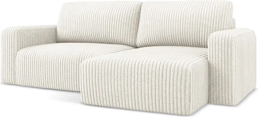 Kremowy sztruksowy rozkładany/ze schowkiem narożnik (prawostronny/z szezlongiem) Kona – Makamii