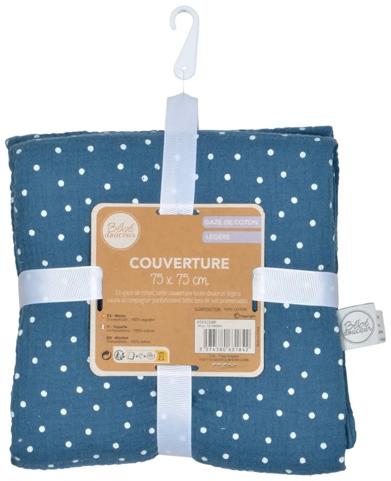 Niebieski muślinowy koc dziecięcy 75x75 cm – Bébé Douceur