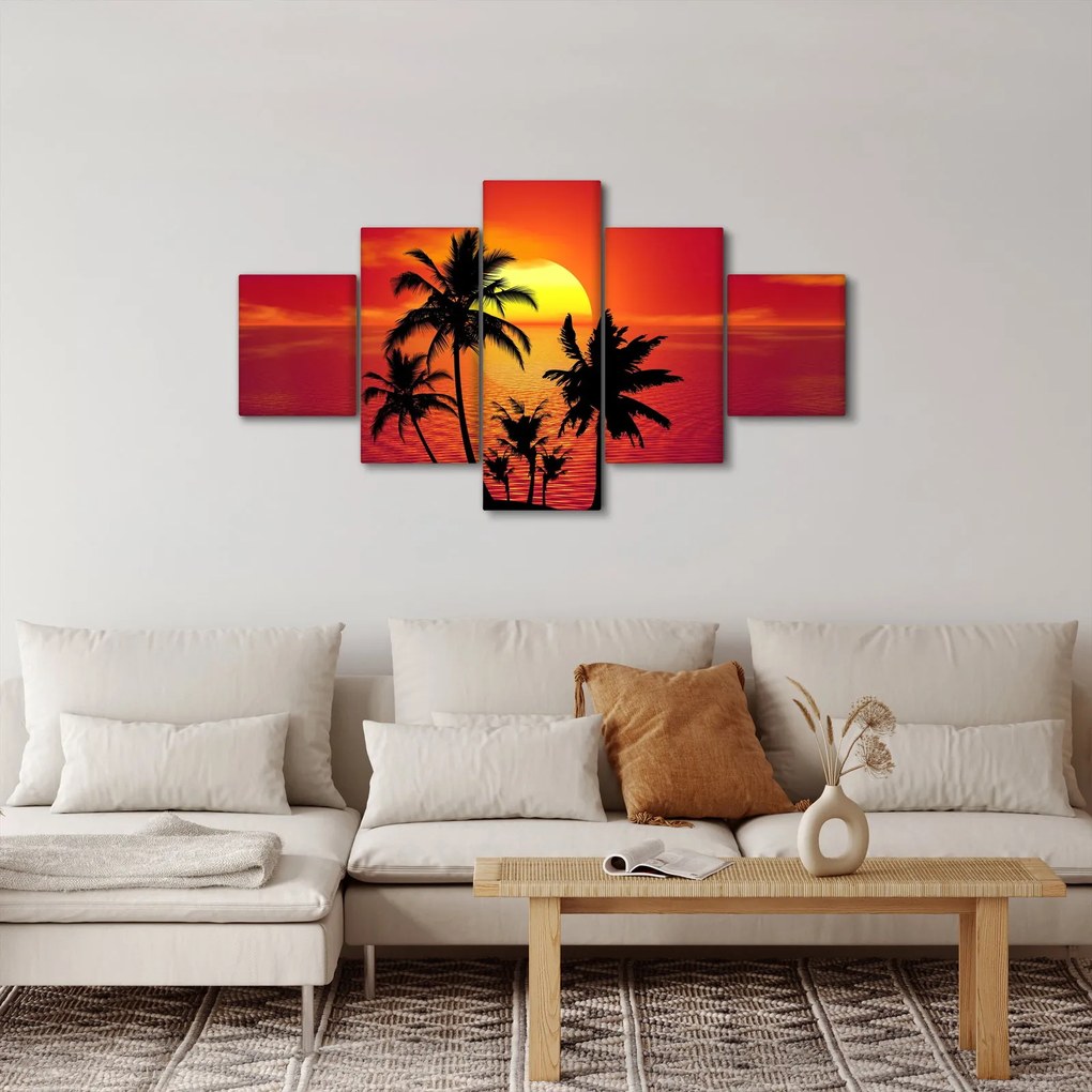 Obraz sylwetki wyspy z palmami (125x70 cm)