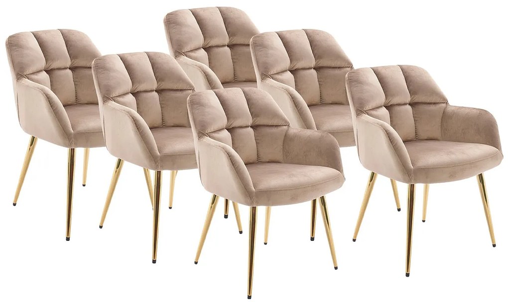 Zestaw 6 krzeseł z podłokietnikami - Welur i złoty metal - Beżowy - PEGA