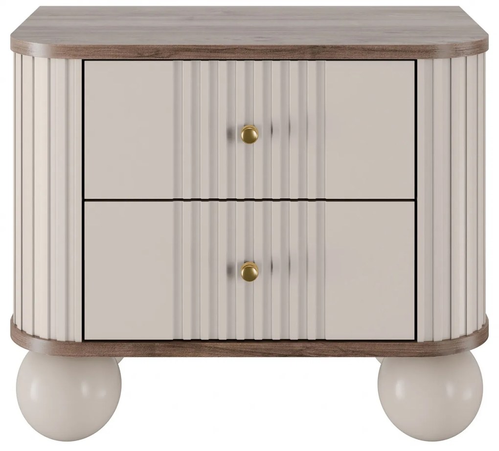 Zestaw szafek nocnych Vesper 56 cm - kaszmir / orzech / złote uchwyty / nogi kule