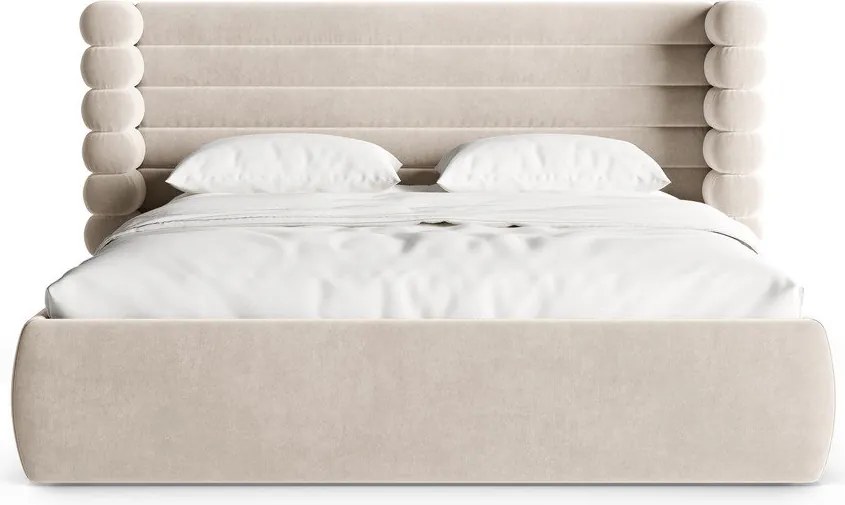Beżowe tapicerowane łóżko dwuosobowe ze schowkiem ze stelażem 160x200 cm Mount – Micadoni