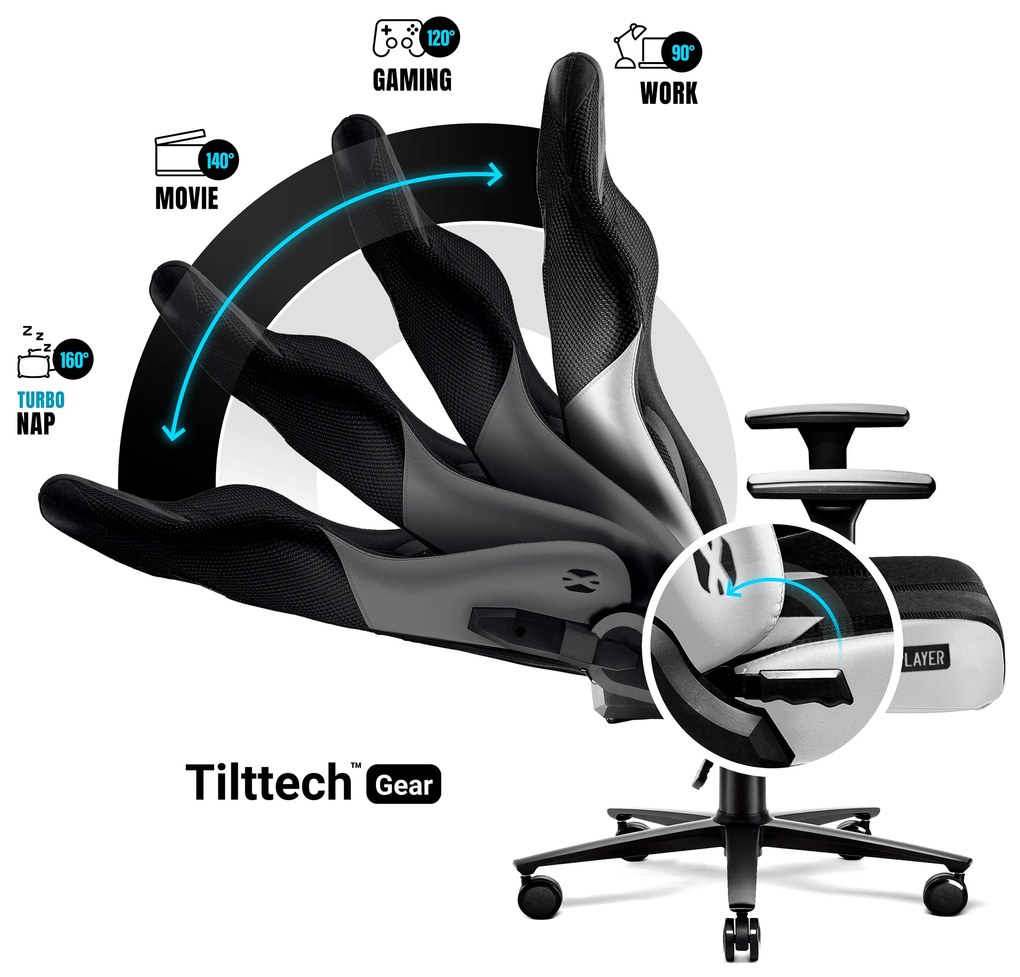 Materiałowy fotel gamingowy Diablo X-Player 2.0 Normal Size, biało-czarny