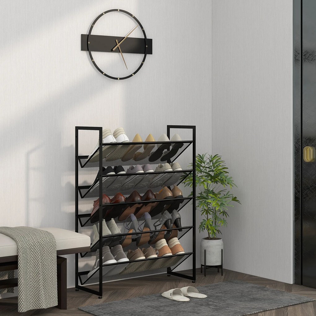 HOMCOM Półka na buty, stojak na buty, 5 półek, 72 cm x 30 cm x 102 cm, czarny