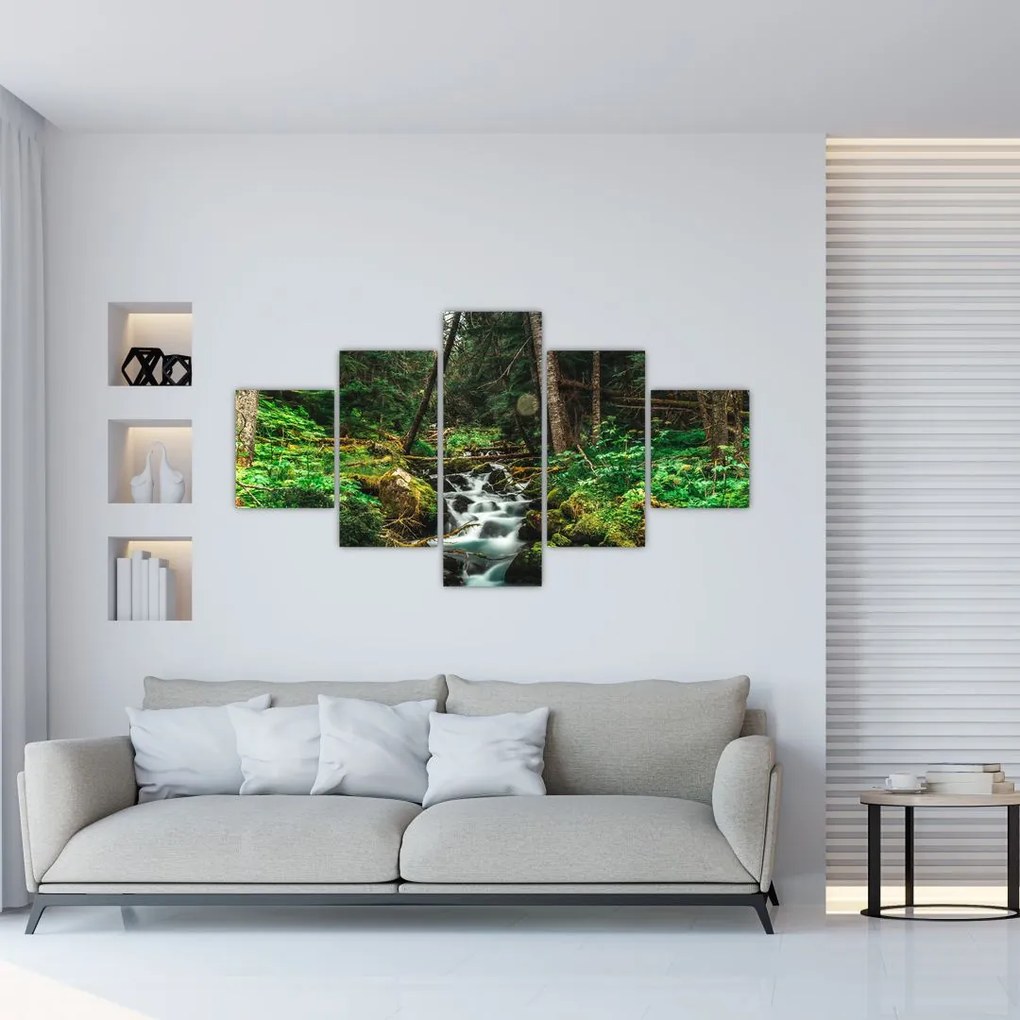 Obraz strumienia w lesie (125x70 cm)