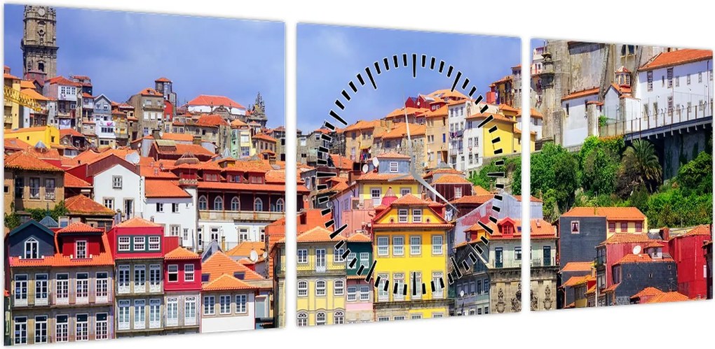 Obraz - Ribeira, Portugalia (z zegarem) (90x30 cm)