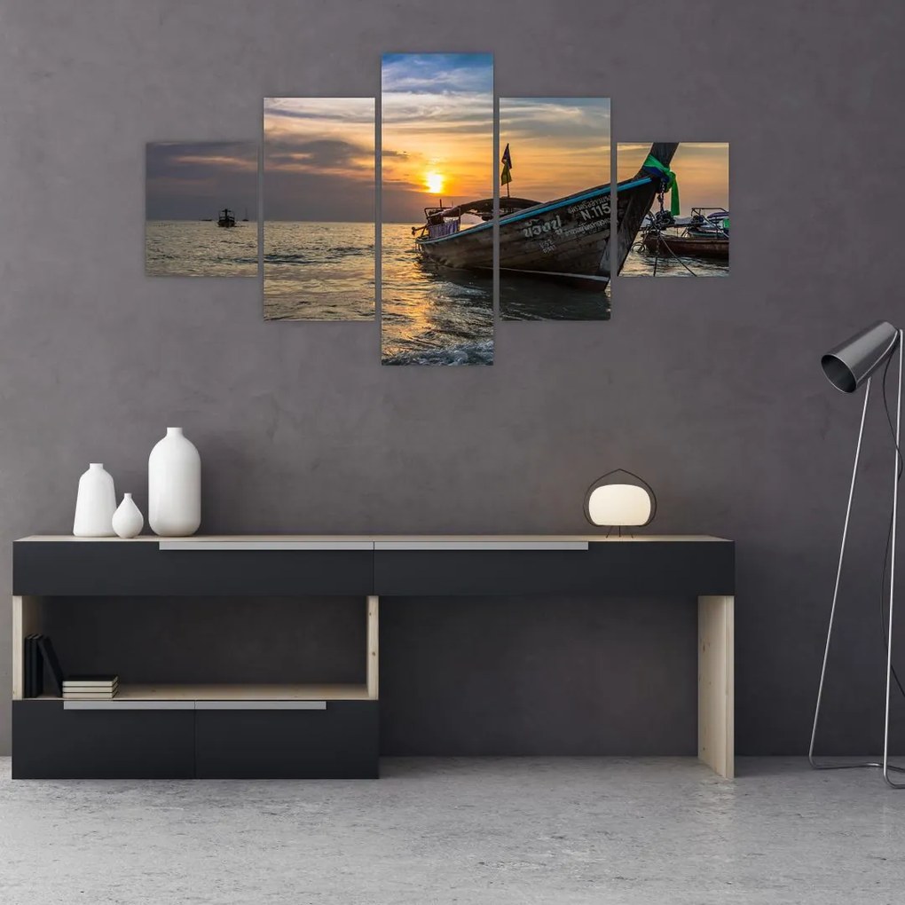 Obraz statku na brzegu (125x70 cm)