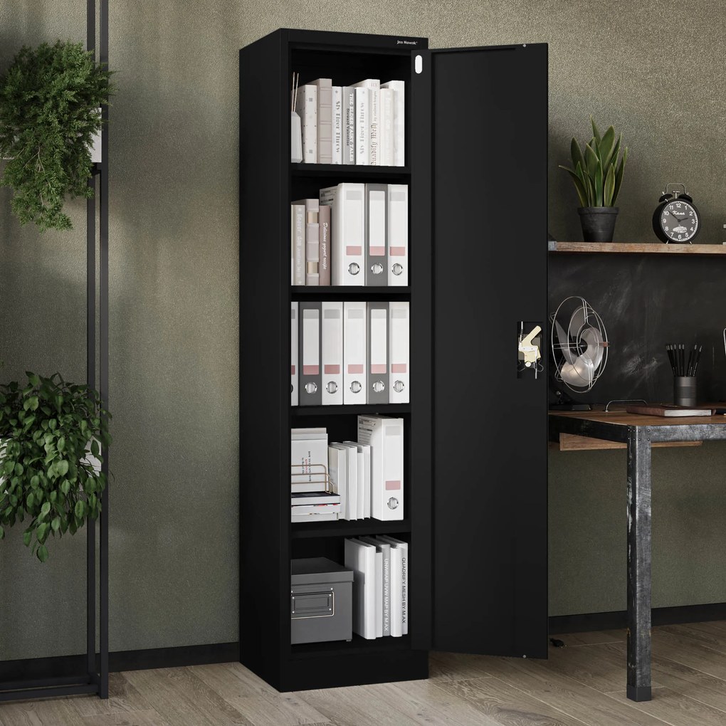 Biurowa szafa metalowa na akta ALEX, 450 x 1850 x 400 mm, czarna