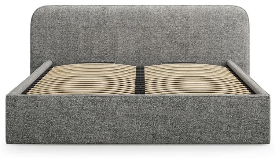 Ciemnoszare tapicerowane łóżko dwuosobowe ze schowkiem i stelażem 140x200 cm Elizabeth – Micadoni