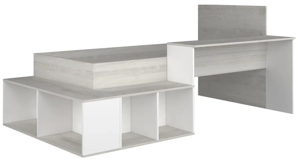 Łóżko piętrowe 90 x 200 cm  ze skrzynią i i biurkiem - Kolory: Naturalny i Biały - RIGALI