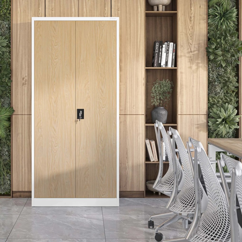 Szafa na dokumenty biurowa metalowa biała/ dąb sonoma: Eco Design JAN H, 900 x 1950 x 400 mm