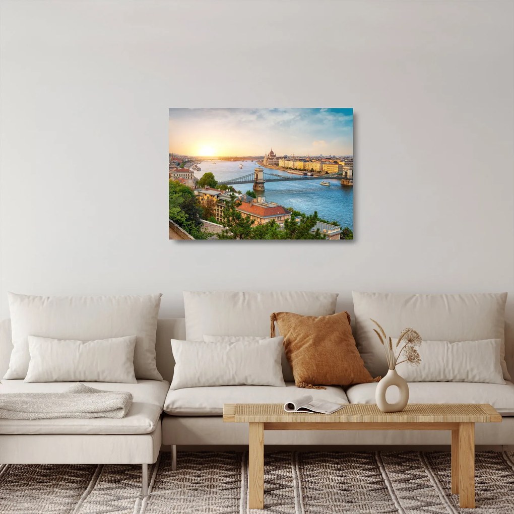 Obraz na szkle - miasto Budapeszt z rzeką (70x50 cm)