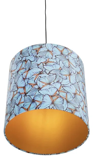 Lampa wisząca z abażurem welurowym z motywem motyli w kolorze złotym 40 cm - Combi klasyczny/Antyczny Oswietlenie wewnetrzne