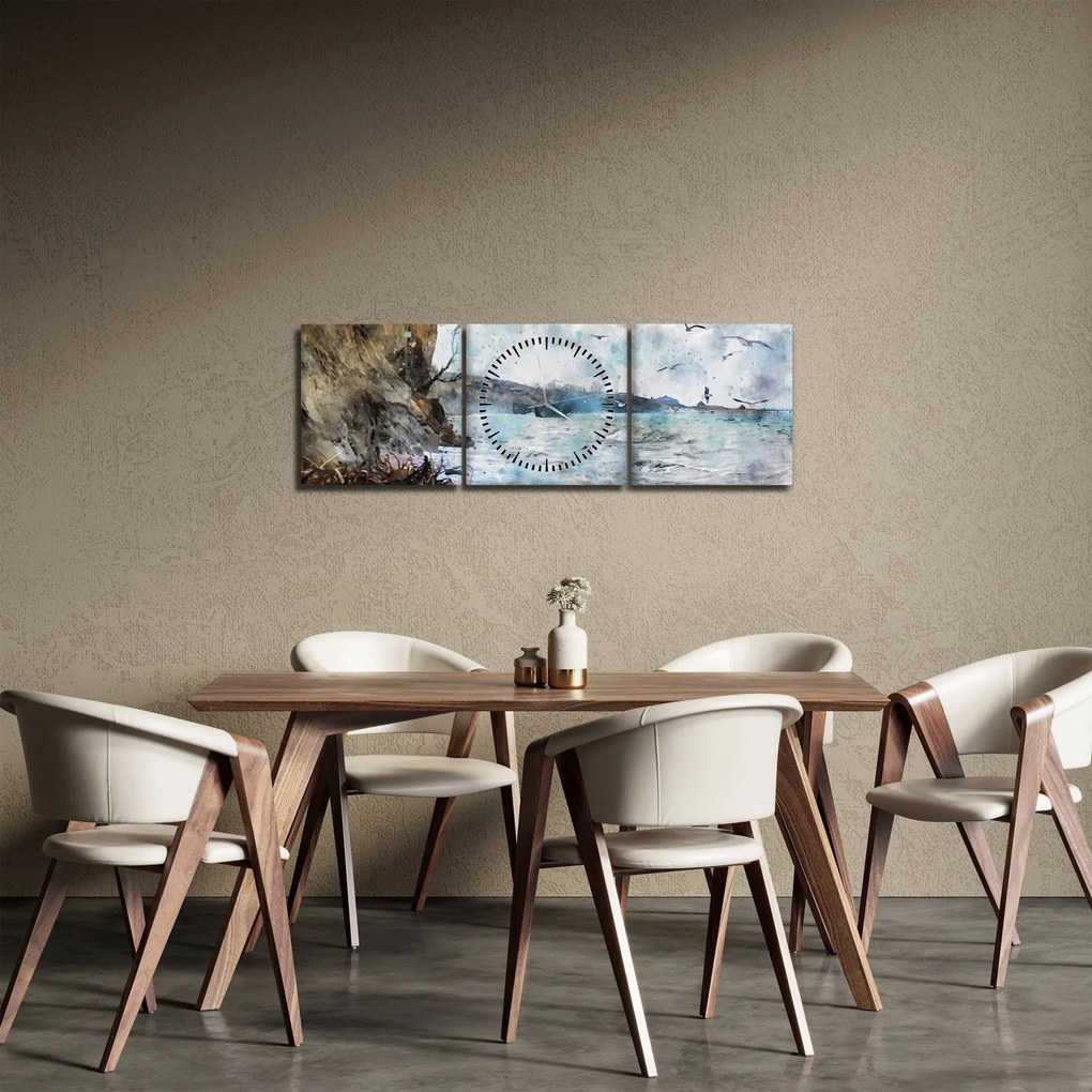 Obraz - Rafa, akwarela (z zegarem) (90x30 cm)
