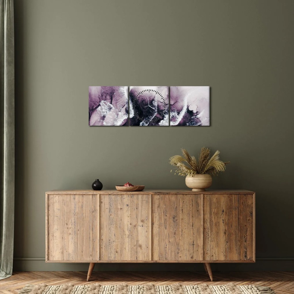Obraz - Fioletowy marmur N⁰2 (z zegarem) (90x30 cm)