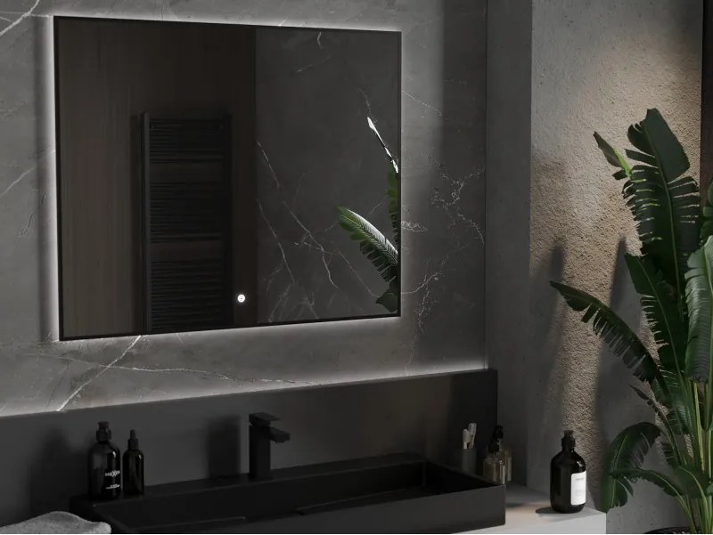 Mexen Erma lustro łazienkowe podświetlane 100 x 80 cm, LED 6000K, antypara, rama czarna - 9814-100-080-611-70
