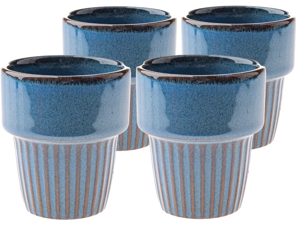 Zestaw 4 ceramicznych kubków Rustik 100 ml, niebieskie