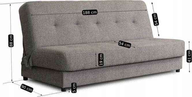 Sofa z Funkcją Spania ARUBA Wersalka Rozkładana Dwuosobowa Szara Nowoczesna do Salonu