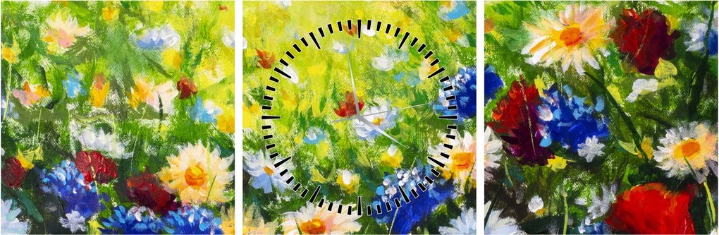 Obraz dzikich kwiatów (z zegarem) (90x30 cm)