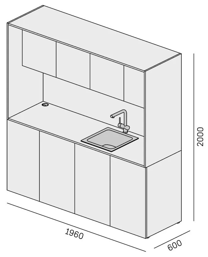 PLAN Kuchnia biurowa NIKA ze zlewem i kranem 1963 x 600 x 2000 mm, biały, prawo