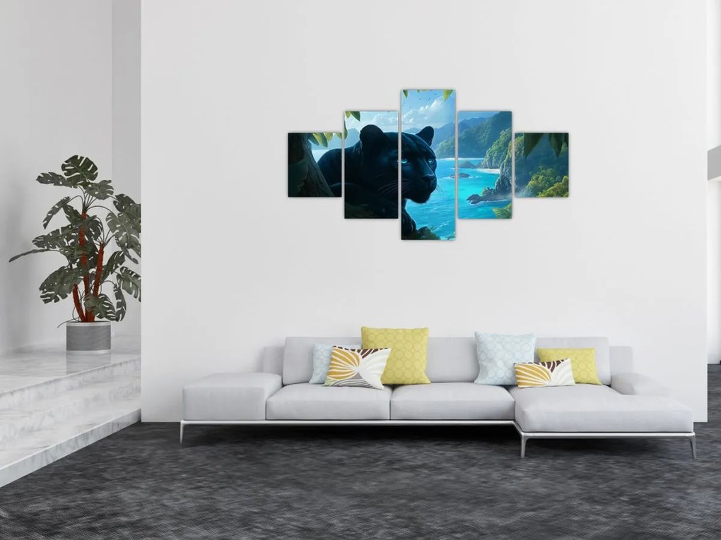 Obraz - Czarny panter w dżungli (125x70 cm)
