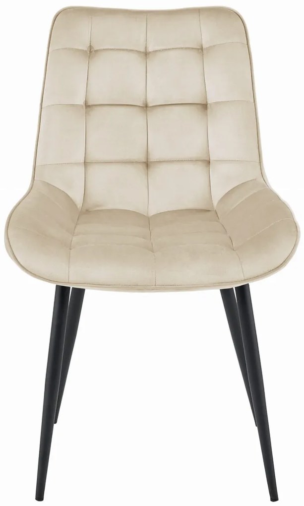 Beżowe krzesło do kuchni BERA aksamitne z czarnymi nogami
