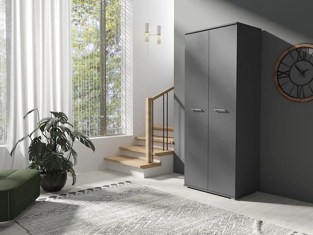 Szafa Otwierana Dwudrzwiowa 80cm x 200cm  ANTRACYT | Półki + Wieszak