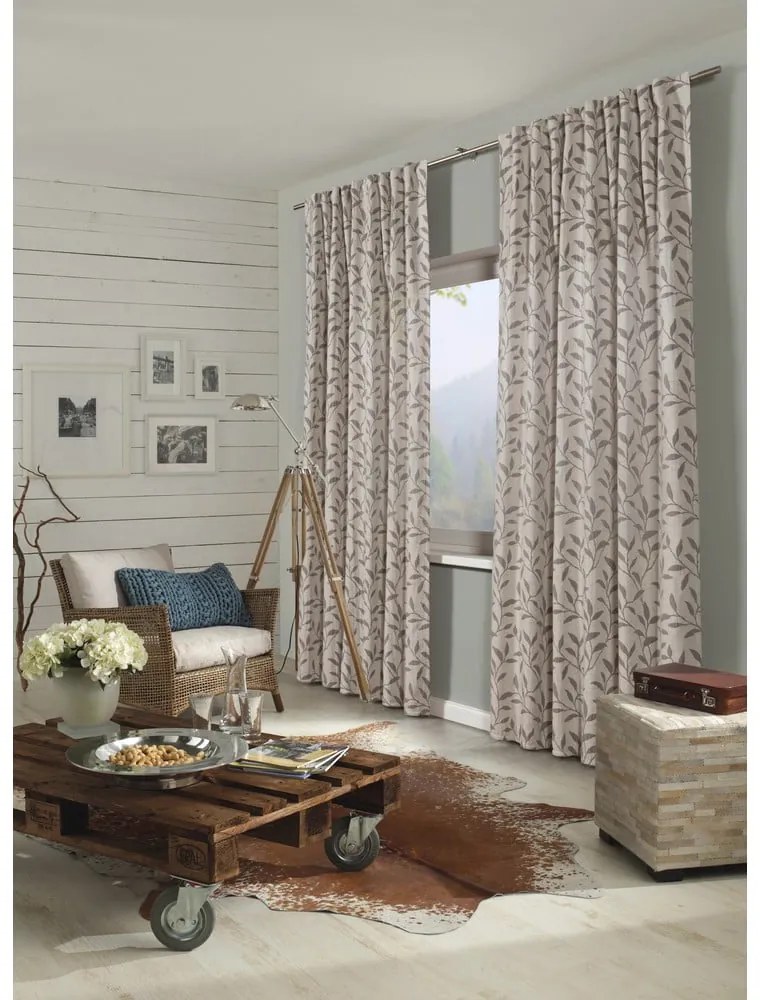 Szaro-beżowa zasłona z mieszanki lnu 140x245 cm List – Sehlbach
