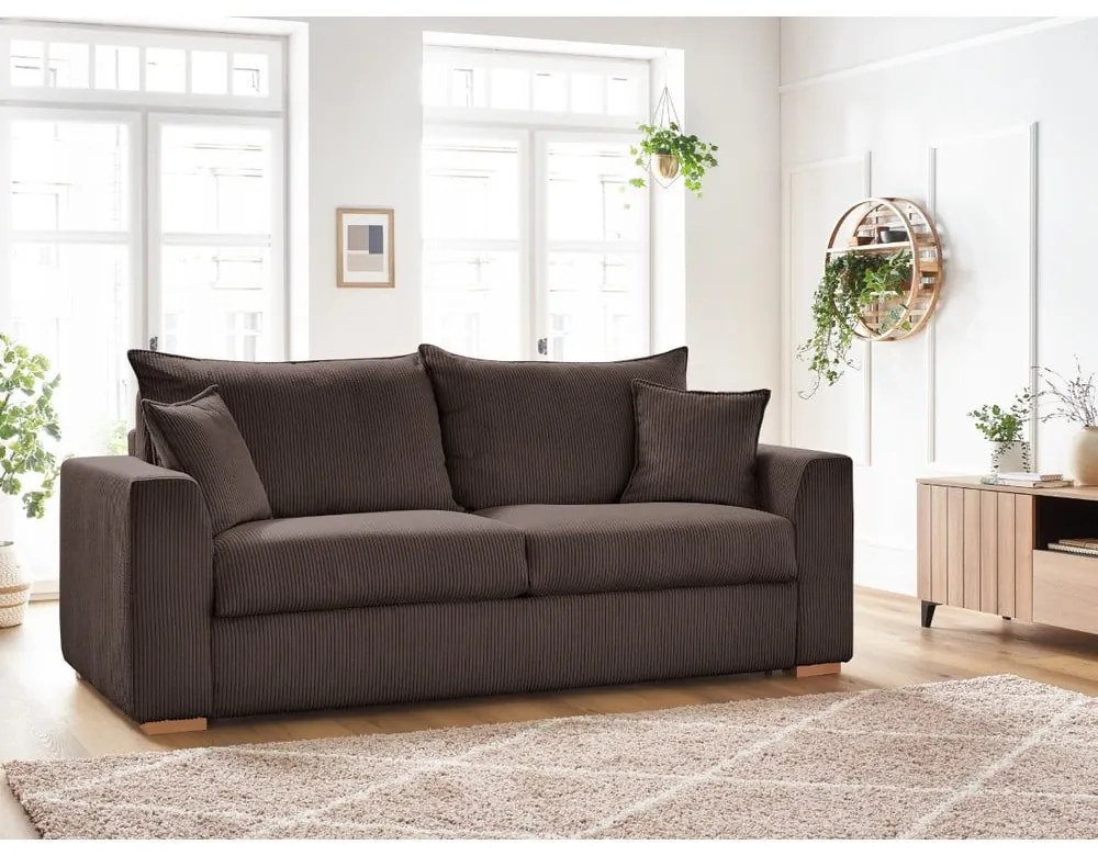 Brązowa sztruksowa rozkładana sofa 225 cm Augustin – Bobochic Paris
