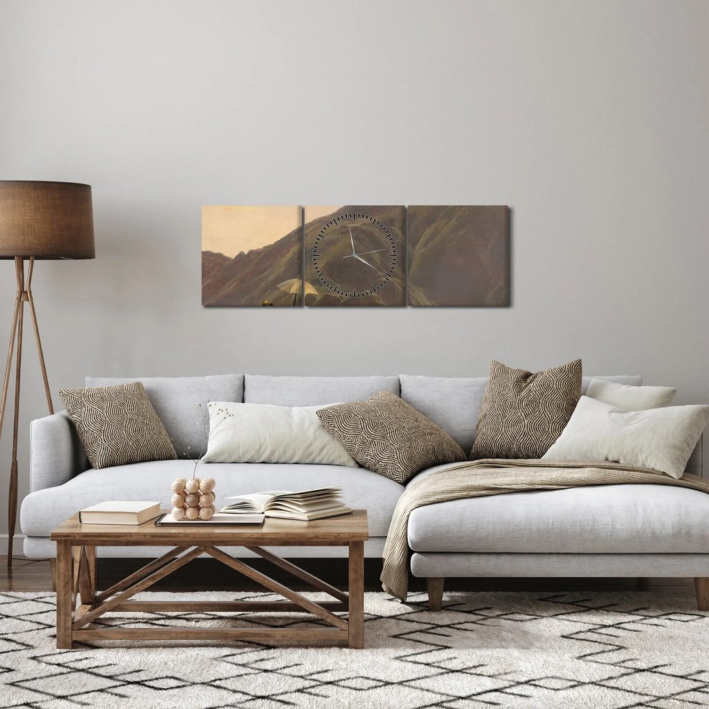 Obraz - Jules Coignet, View of Bozen with a Painter, reprodukcje (z zegarem) (90x30 cm)