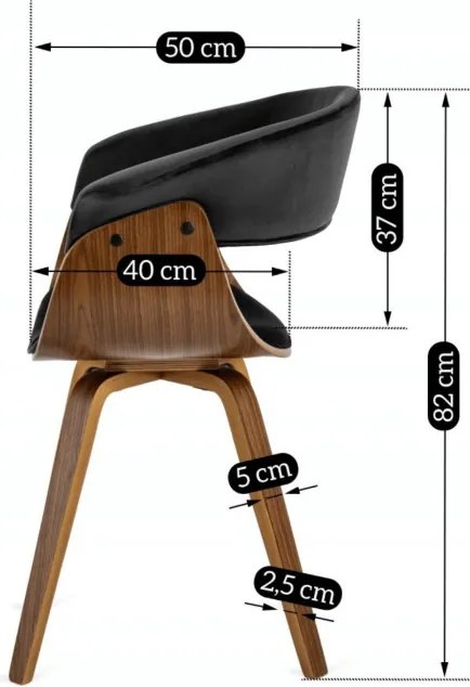 Krzesło Tapicerowane z Drewna Giętego Do Jadalni OHIO 2 Czarne Welurowe Nowoczesne Loft