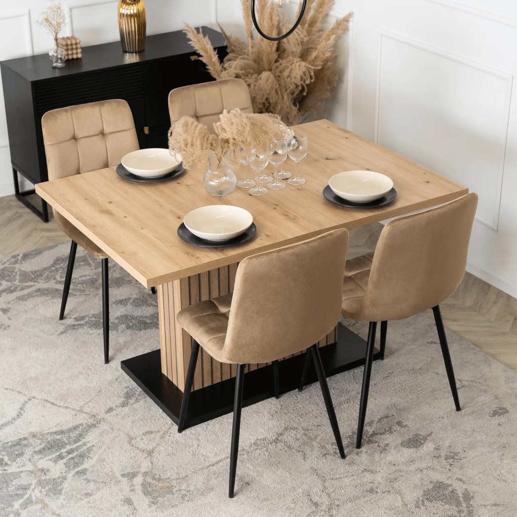 Stół Prostokątny Rozkładany z Lamelami GIANT 130-180 cm Dąb Artisan/Czarny Nowoczesny Loft