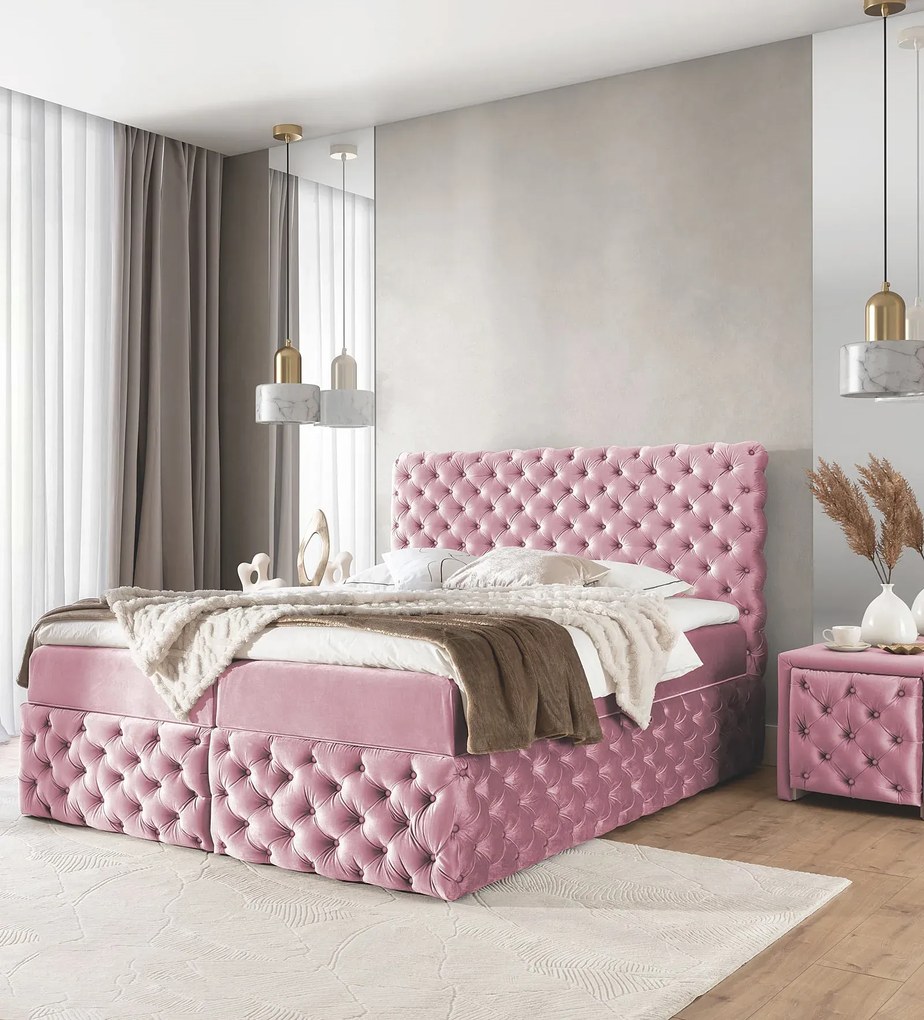 Różowe pikowane łóżko z pojemnikiem 5 rozmiarów T6-F34