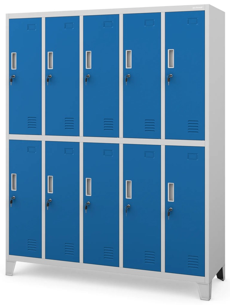 Szafa BHP ubraniowa 10-drzwiowa szaro-niebieska: BARTEK, 1360 x 1720 x 450 mm
