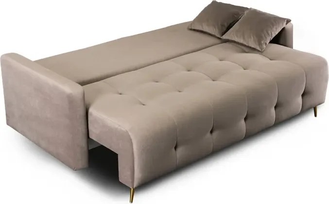 Sofa z Funkcją Spania SEUL Rozkładana Dwuosobowa Welurowa Beżowa Glamour