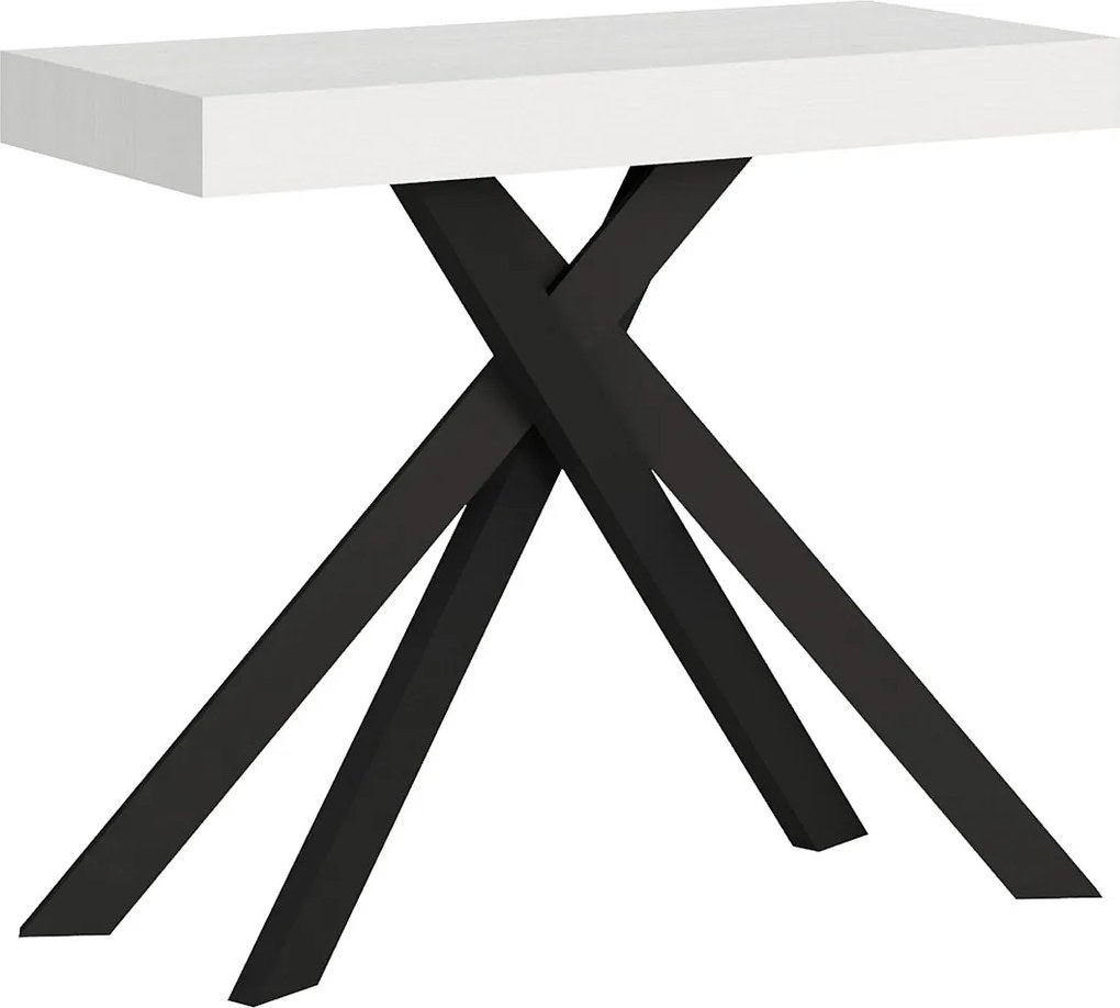 Konsola rozkładana 90x40/196 cm Krack Small frassino biała nogi w kolorze antracytu