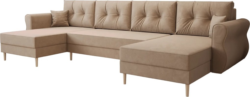 Rozkładana sofa narożna w kształcie U SILVIANO 300x140 cm, beżowa + 2 poduszki GRATIS